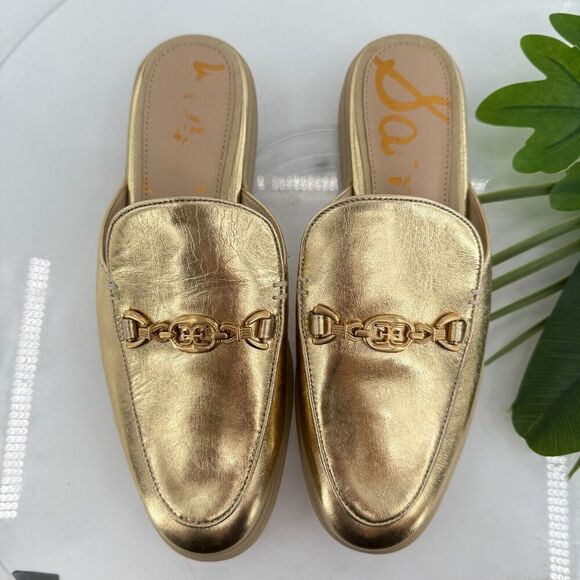 Sam Edelman Womens Kira Bit Mule Size 8 Gold Metallic Leather Slip On Shoe Flat - Picture 3 of 14